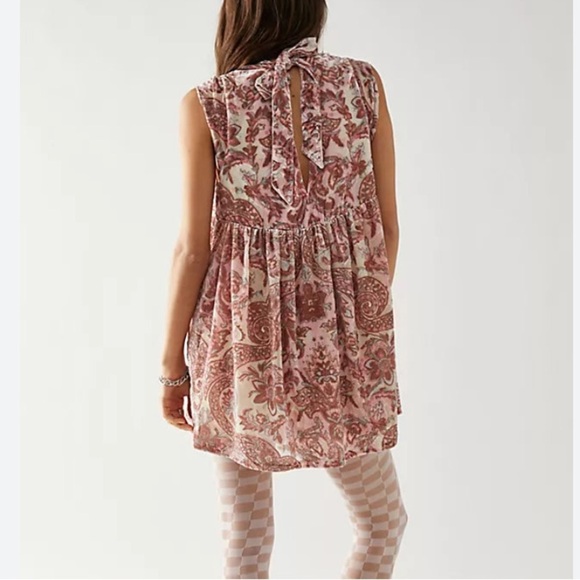 Free People dress All the Time Paisley Velvet Floral Minidress XS pink tie back - Picture 1 of 6